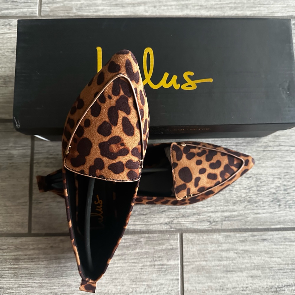 Lulus Emmy Leopard Suede Pointed Loafers 6.5 NWB